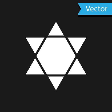 White Star of David icon isolated on black background. Jewish religion symbol. Symbol of Israel. Vector Illustrationのイラスト素材