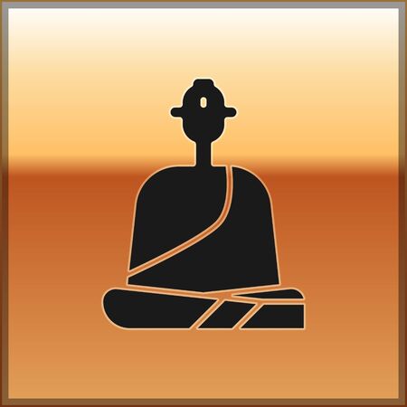 Black Buddhist monk in robes sitting in meditation icon isolated on gold background. Vector Illustrationのイラスト素材