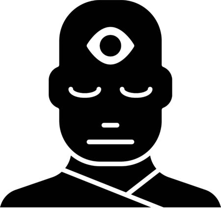 Black Man with third eye icon isolated on white background. The concept of meditation, vision of energy, aura. Vector Illustrationのイラスト素材
