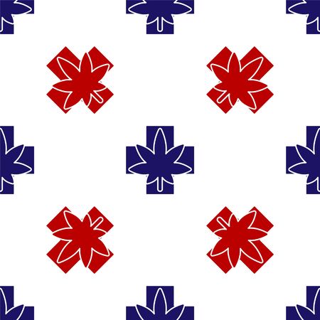 Blue and red Medical marijuana or cannabis leaf icon isolated seamless pattern on white background. Hemp symbol. Vector Illustrationのイラスト素材