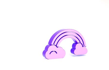 Purple Rainbow with clouds icon isolated on white background. Minimalism concept. 3d illustration 3D renderの写真素材