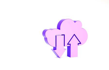Purple Cloud download and upload icon isolated on white background. Minimalism concept. 3d illustration 3D renderの写真素材