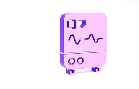 Purple Computer monitor with cardiogram icon isolated on white background. Monitoring icon. ECG monitor with heart beat hand drawn. Minimalism concept. 3d illustration 3D renderの写真素材