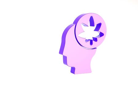 Purple Male head in profile with marijuana or cannabis leaf icon isolated on white background. Marijuana legalization. Hemp symbol. Minimalism concept. 3d illustration 3D renderの写真素材