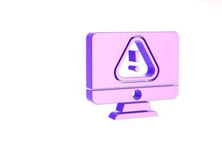Purple Computer monitor with exclamation mark icon isolated on white background. Alert message smartphone notification. Minimalism concept. 3d illustration 3D renderの写真素材