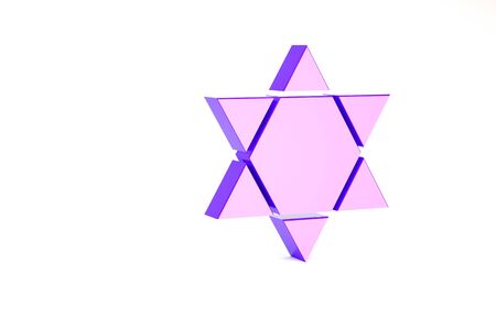 Purple Star of David icon isolated on white background. Jewish religion symbol. Symbol of Israel. Minimalism concept. 3d illustration 3D render.の写真素材