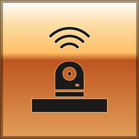 Black Smart security camera icon isolated on gold background. Internet of things concept with wireless connection. Vectorのイラスト素材