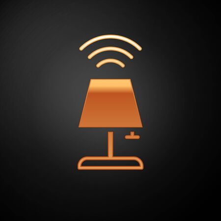 Gold Smart table lamp system icon isolated on black background. Internet of things concept with wireless connection. Vectorのイラスト素材