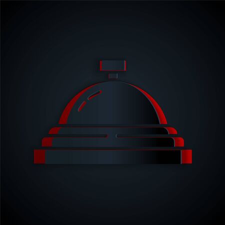 Paper cut Hotel service bell icon isolated on black background. Reception bell. Paper art style. Vectorのイラスト素材