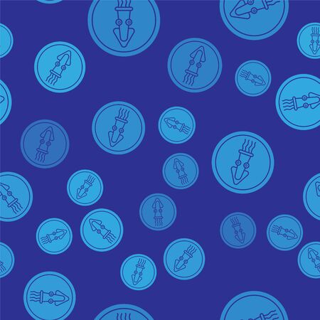 Blue Octopus on a plate icon isolated seamless pattern on blue background. Vector.のイラスト素材