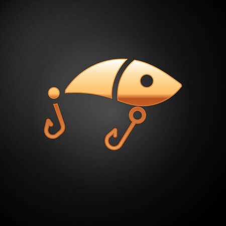 Gold Fishing lure icon isolated on black background. Fishing tackle. Vector.のイラスト素材