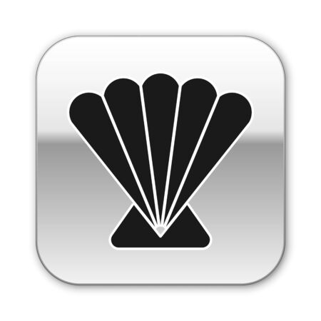 Black Scallop sea shell icon isolated on white background. Seashell sign. Silver square button. Vector.のイラスト素材