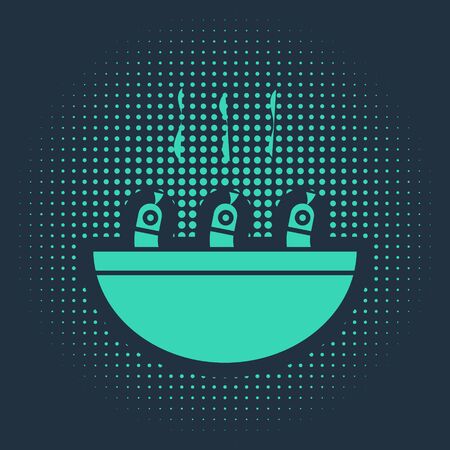 Green Soup with shrimps icon isolated on blue background. Tom yum kung soup. Abstract circle random dots. Vector.のイラスト素材