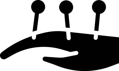 Black Acupuncture therapy on the hand icon isolated on white background. Chinese medicine. Holistic pain management treatments. Vectorのイラスト素材