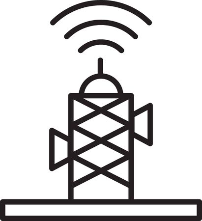 Black line Wireless antenna icon isolated on white background. Technology and network signal radio antenna. Vector.のイラスト素材