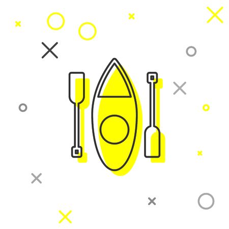 Grey line Kayak and paddle icon isolated on white background. Kayak and canoe for fishing and tourism. Outdoor activities. Vectorのイラスト素材