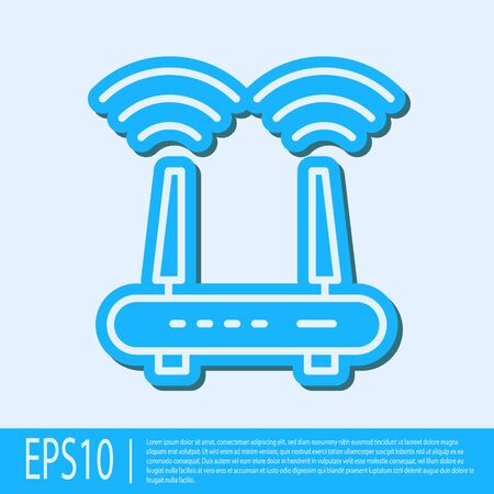 Blue line Router and wifi signal icon isolated on grey background. Wireless modem router. Computer technology internet. Vectorのイラスト素材