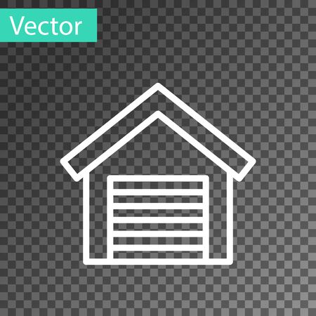 White line Garage icon isolated on transparent background. Vectorのイラスト素材