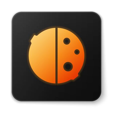 Orange glowing neon Eclipse of the sun icon isolated on white background. Total sonar eclipse. Black square button. Vector Illustration.のイラスト素材