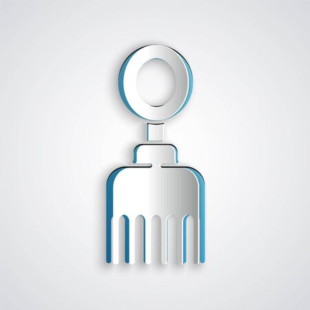 Paper cut Hairbrush icon isolated on grey background. Comb hair sign. Barber symbol. Paper art style. Vector Illustration.のイラスト素材