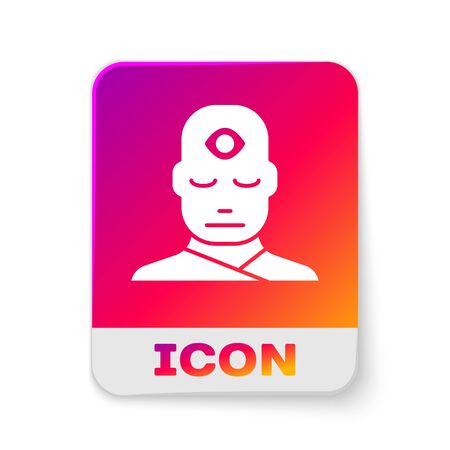 White Man with third eye icon isolated on white background. The concept of meditation, vision of energy, aura. Rectangle color button. Vector Illustration.のイラスト素材