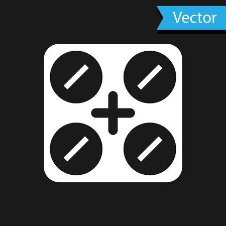 White Medical pills with marijuana or cannabis leaf icon isolated on black background. Mock up of cannabis oil extracts in jars. Vector Illustration.のイラスト素材