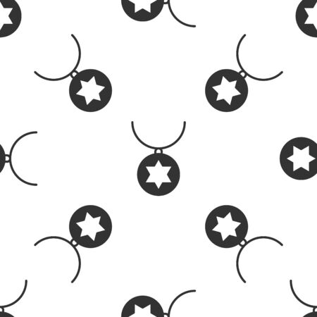 Grey Star of David necklace on chain icon isolated seamless pattern on white background. Jewish religion. Symbol of Israel. Jewellery and accessory. Vector Illustration.のイラスト素材