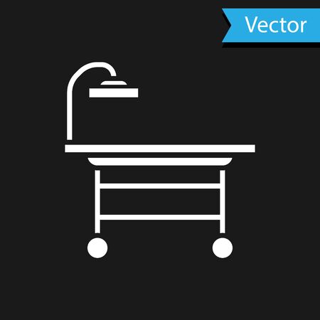 White Operating table icon isolated on black background. Vector Illustration.のイラスト素材
