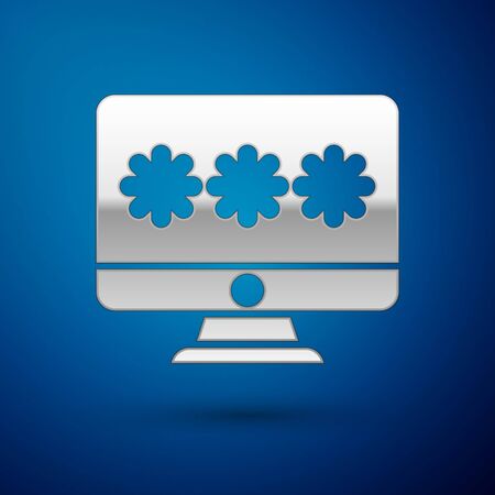 Silver Monitor with password notification icon isolated on blue background. Security, personal access, user authorization, login form. Vector Illustration.のイラスト素材