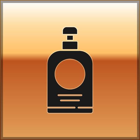 Black Hand sanitizer bottle icon isolated on gold background. Disinfection concept. Washing gel. Alcohol bottle for hygiene. Vector Illustration.のイラスト素材