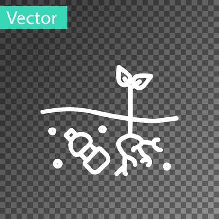 White line The problem of pollution of the planet icon isolated on transparent background. The garbage, plastic, bags on the planet. Vector Illustration.のイラスト素材