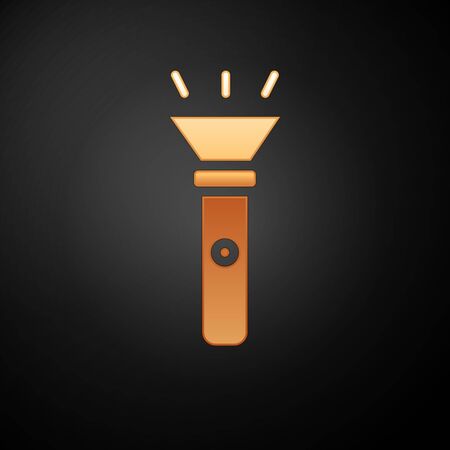 Gold Flashlight icon isolated on black background.  Vector.のイラスト素材