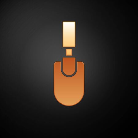 Gold Garden trowel spade or shovel icon isolated on black background. Gardening tool. Tool for horticulture, agriculture, farming.  Vector.のイラスト素材