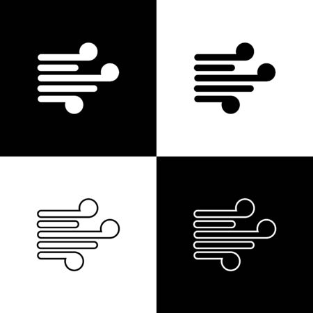 Set Wind icon isolated on black and white background. Windy weather.  Vector Illustration.のイラスト素材