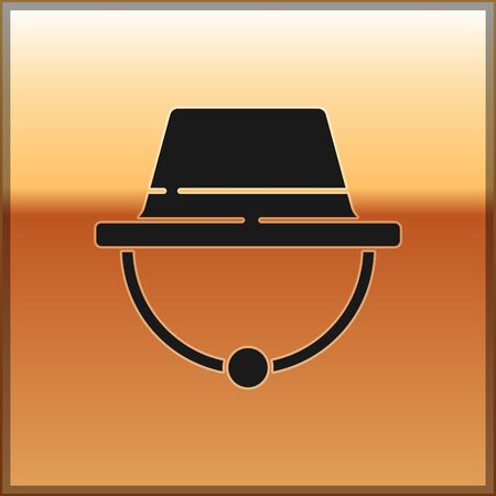 Black Camping hat icon isolated on gold background. Beach hat panama. Explorer travelers hat for hunting, hiking, tourism. Vector Illustration.のイラスト素材