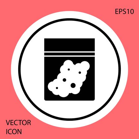 Black Plastic bag of medicinal cannabis icon isolated on red background. Health danger. White circle button. Vector Illustration.のイラスト素材