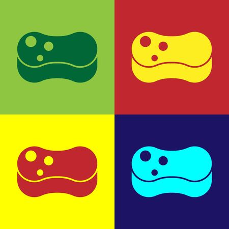 Pop art Sponge icon isolated on color background. Wisp of bast for washing dishes. Cleaning service concept. Vector Illustration.のイラスト素材