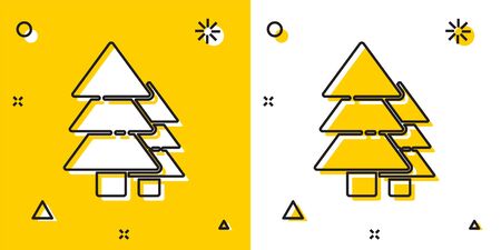 Black Tree icon isolated on yellow and white background. Forest symbol. Random dynamic shapes. Vector Illustration.のイラスト素材