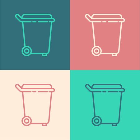 Pop art line Trash can icon isolated on color background. Garbage bin sign. Recycle basket icon. Office trash icon. Vector Illustration.のイラスト素材