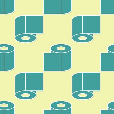 Green Toilet paper roll icon isolated seamless pattern on yellow background. Vector Illustration.のイラスト素材