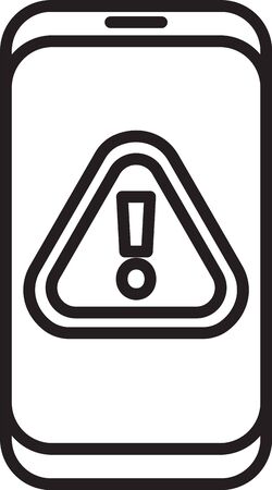 Black line Mobile phone with exclamation mark icon isolated on white background. Alert message smartphone notification. Vector Illustration.のイラスト素材