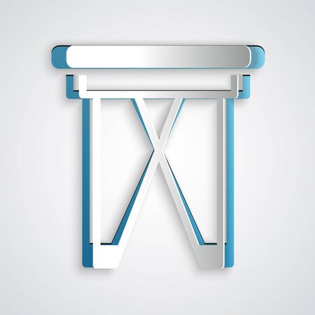 Paper cut Camping portable folding chair icon isolated on grey background. Rest and relax equipment. Fishing seat. Paper art style. Vector.のイラスト素材