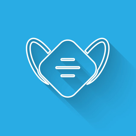 White line Medical protective mask icon isolated with long shadow. Vector..のイラスト素材