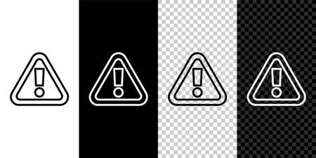 Set line Exclamation mark in triangle icon isolated on black and white background. Hazard warning sign, careful, attention, danger warning sign.  Vector.のイラスト素材