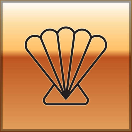 Black line Scallop sea shell icon isolated on gold background. Seashell sign. Vector..のイラスト素材