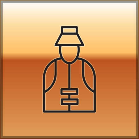 Black line Fisherman icon isolated on gold background. Vector.のイラスト素材
