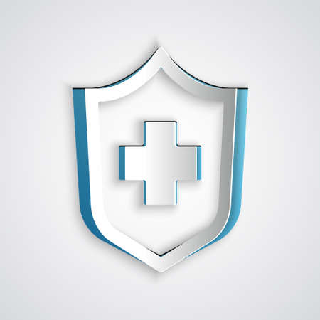 Paper cut Health insurance icon isolated on grey background. Patient protection. Security, safety, protection, protect concept. Paper art style. Vector..のイラスト素材