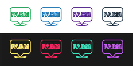 Set line Location farm icon isolated on black and white background. Vector.のイラスト素材