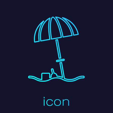 Turquoise line Sun protective umbrella for beach icon isolated on blue background. Large parasol for outdoor space. Beach umbrella.  Vector Illustration.のイラスト素材