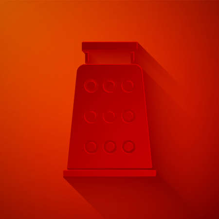 Paper cut Grater icon isolated on red background. Kitchen symbol. Cooking utensil. Cutlery sign. Paper art style. Vector Illustration.のイラスト素材